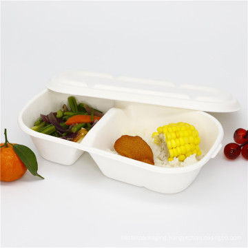 Environmental Disposable bagasse food container take away fast food container 2 cells 850 ML